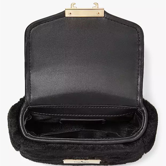 kate spade Crossbody Black Carey Faux Fur Micro Flap Crossbody NWT Gold Hardware - Picture 4 of 6